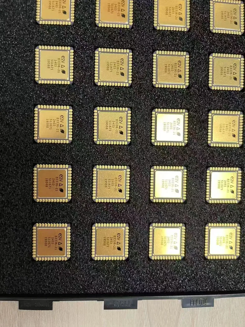 e2v ceramic ICs in tray stock photo